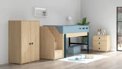 Clearance FLEXA Halvhøj Seng Med Trappe Blueberry/Oak