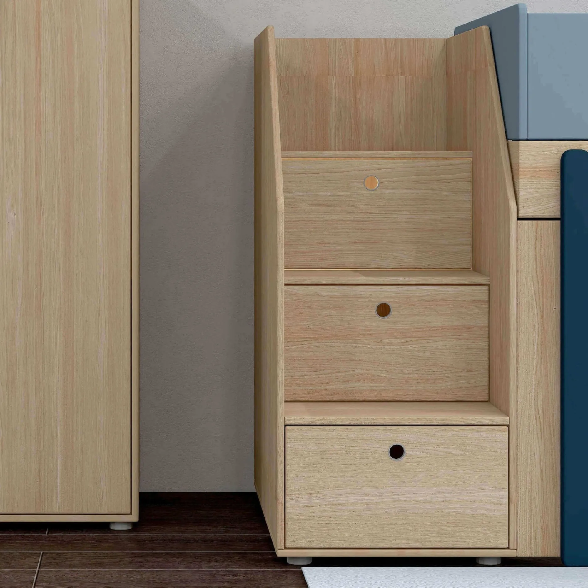 Clearance FLEXA Halvhøj Seng Med Trappe Blueberry/Oak