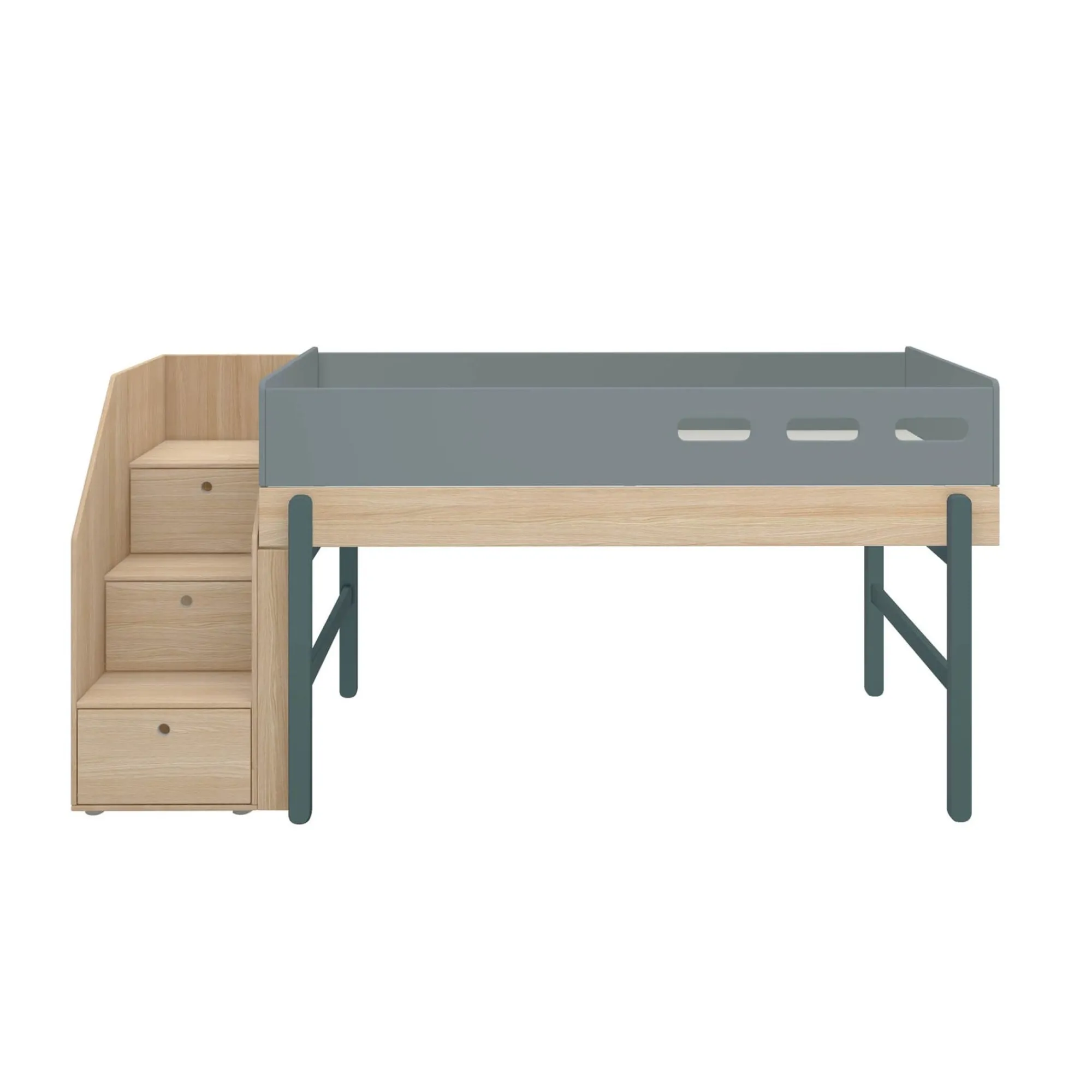 Clearance FLEXA Halvhøj Seng Med Trappe Blueberry/Oak