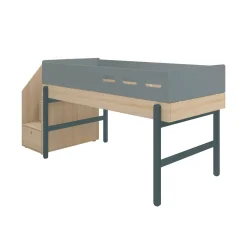 Clearance FLEXA Halvhøj Seng Med Trappe Blueberry/Oak