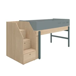 Clearance FLEXA Halvhøj Seng Med Trappe Blueberry/Oak