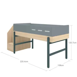 Clearance FLEXA Halvhøj Seng Med Trappe Blueberry/Oak