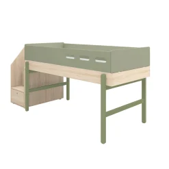 Shop FLEXA Halvhøj Seng Med Trappe Kiwi/Oak