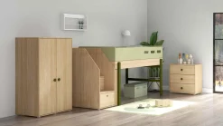 Shop FLEXA Halvhøj Seng Med Trappe Kiwi/Oak