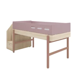 Store FLEXA Halvhøj Seng Med Trappe Cherry/Oak