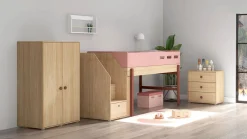 Store FLEXA Halvhøj Seng Med Trappe Cherry/Oak