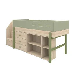 Flash Sale FLEXA Halvhøj Seng M. Trappe Og Opbevaring Kiwi/Oak