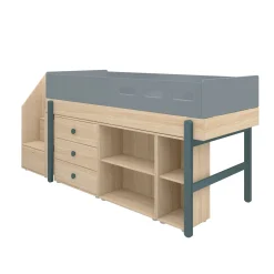 Clearance FLEXA Halvhøj Seng M. Trappe Og Opbevaring Blueberry/Oak