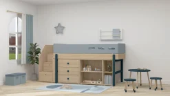 Clearance FLEXA Halvhøj Seng M. Trappe Og Opbevaring Blueberry/Oak