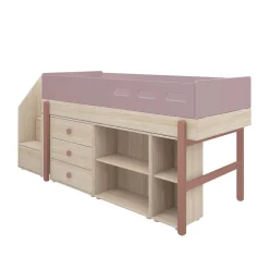 Best Sale FLEXA Halvhøj Seng M. Trappe Og Opbevaring Cherry/Oak