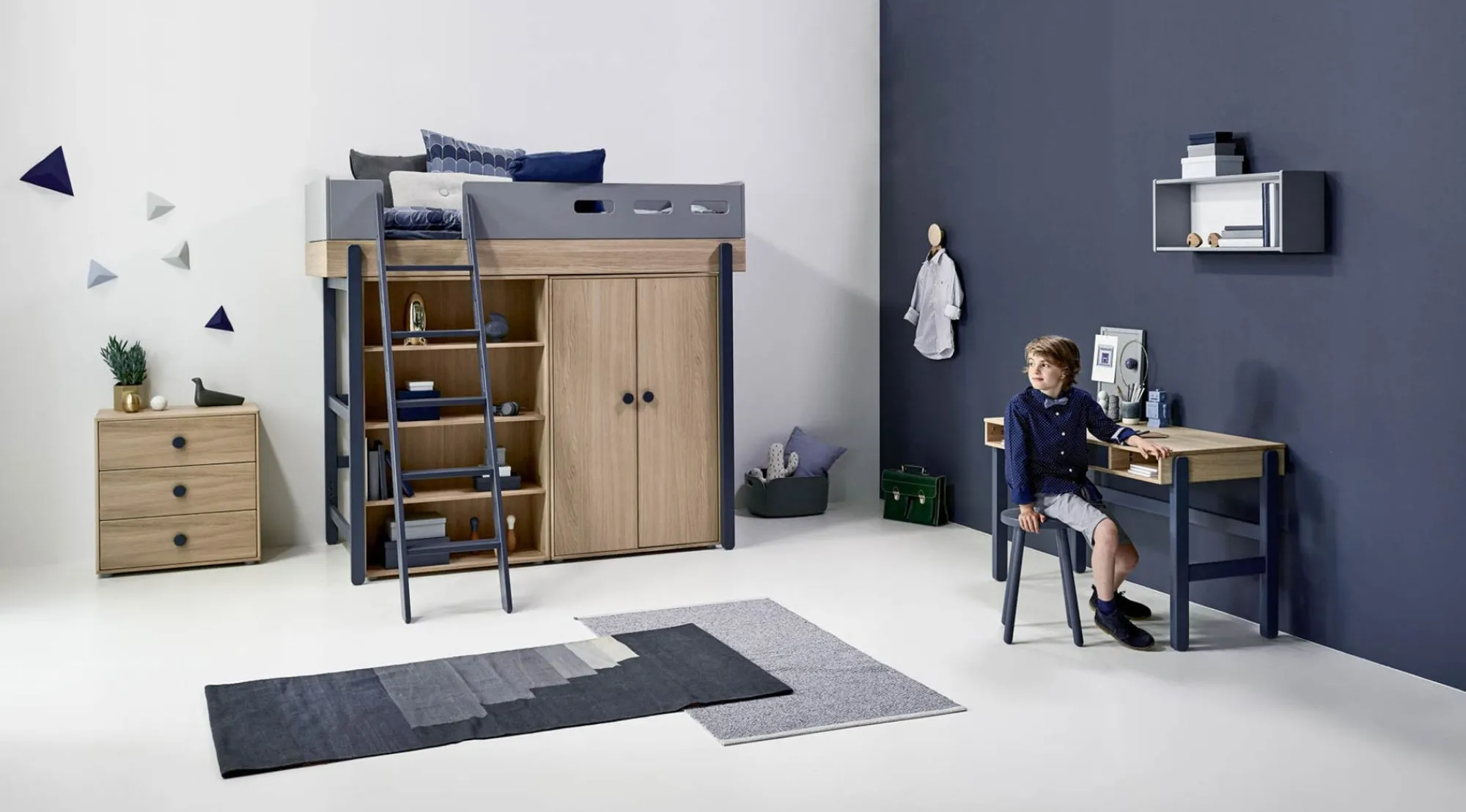 Clearance FLEXA Hojseng Med Skra Stige Blueberry/Oak