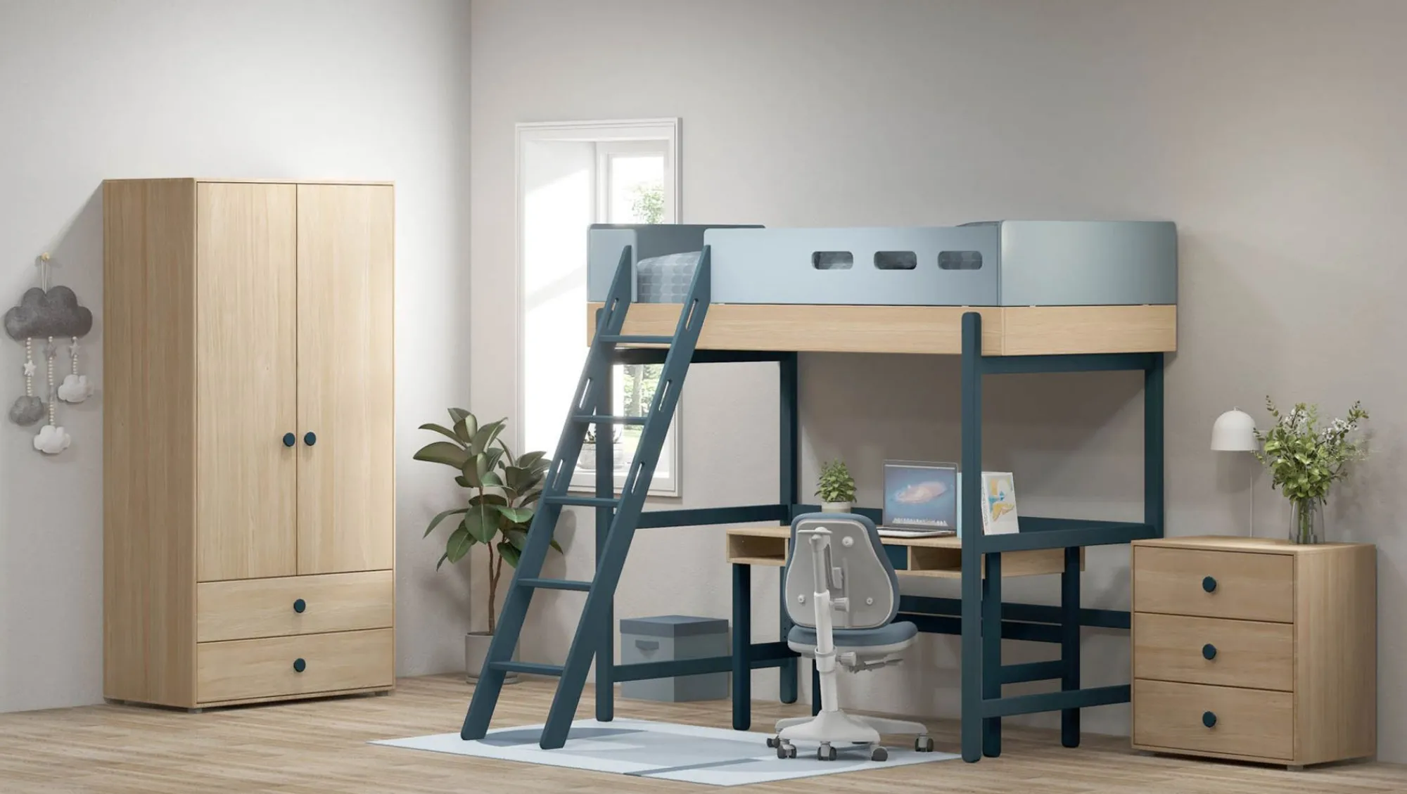 Clearance FLEXA Hojseng Med Skra Stige Blueberry/Oak