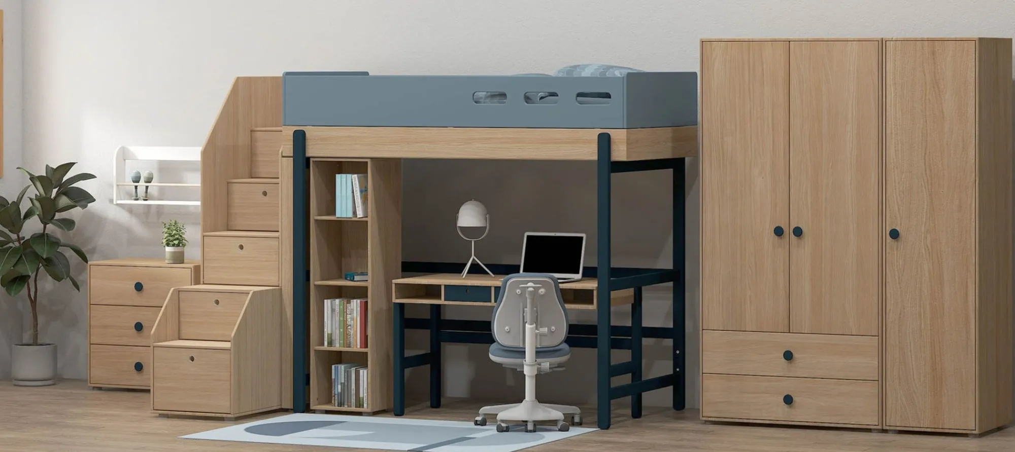 Discount FLEXA Hojseng Med Trappe Blueberry/Oak