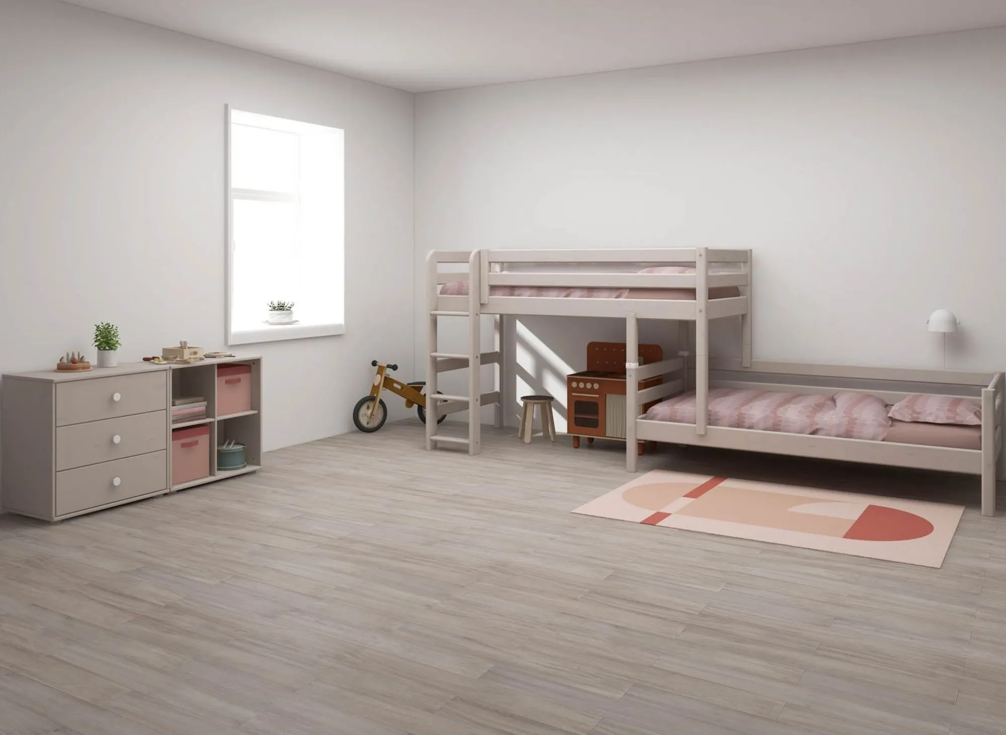 Flash Sale FLEXA Mellemhoj Seng Med Enkeltseng Grey Washed Pine