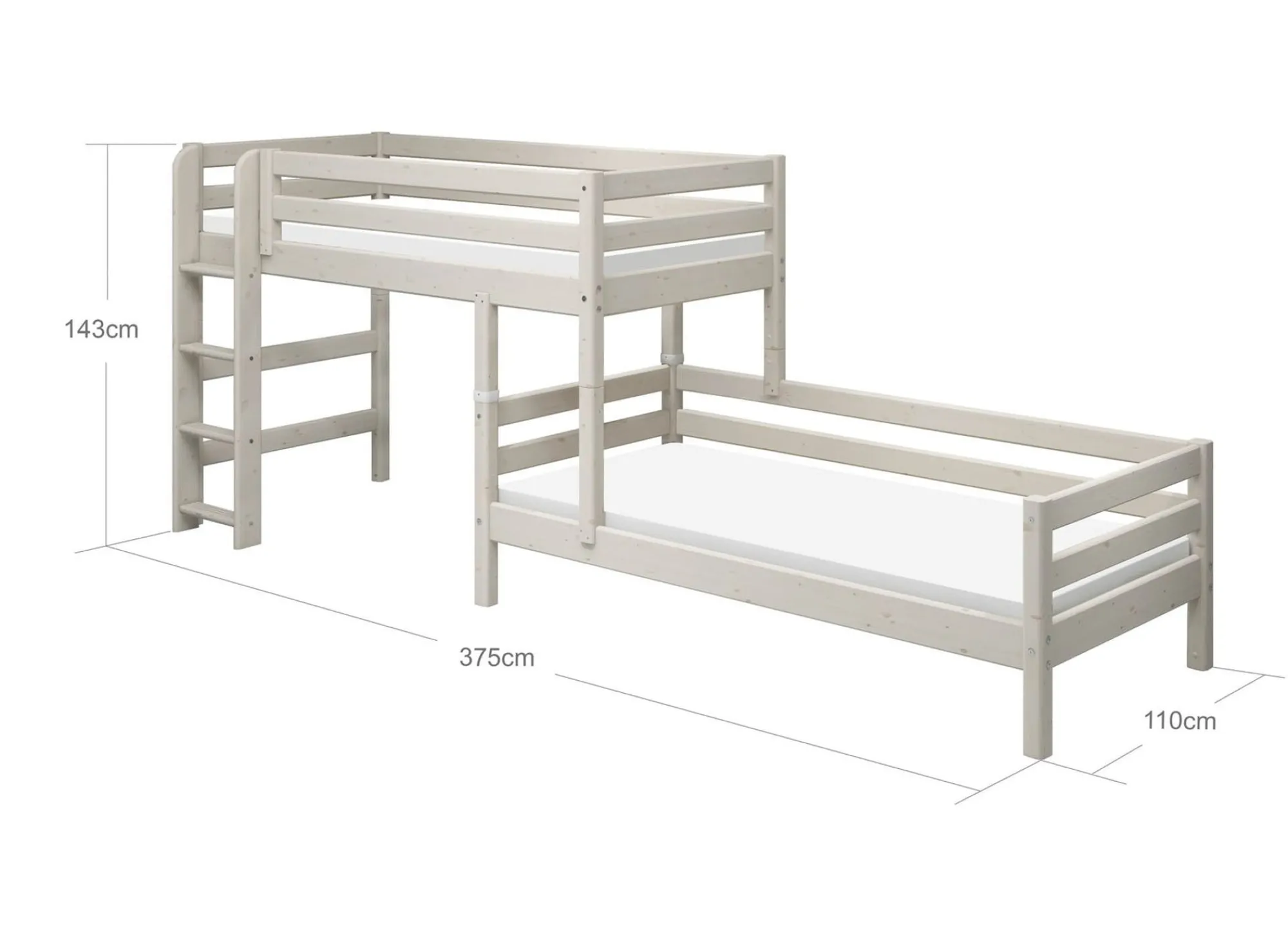 Cheap FLEXA Mellemhoj Seng Med Enkeltseng White Washed Pine