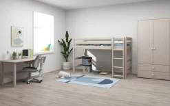 Best FLEXA Mellemhoj Seng Med Lige Stige Grey Washed Pine