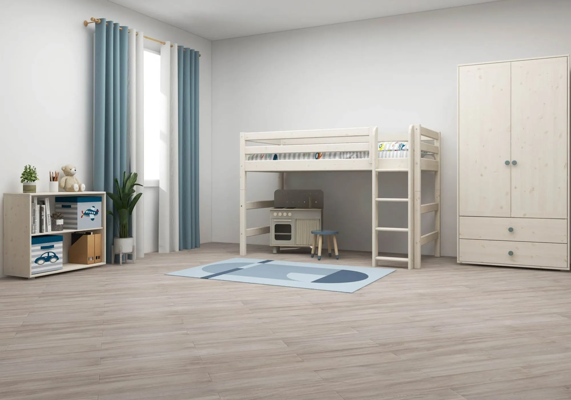 Discount FLEXA Mellemhoj Seng Med Lige Stige White Washed Pine