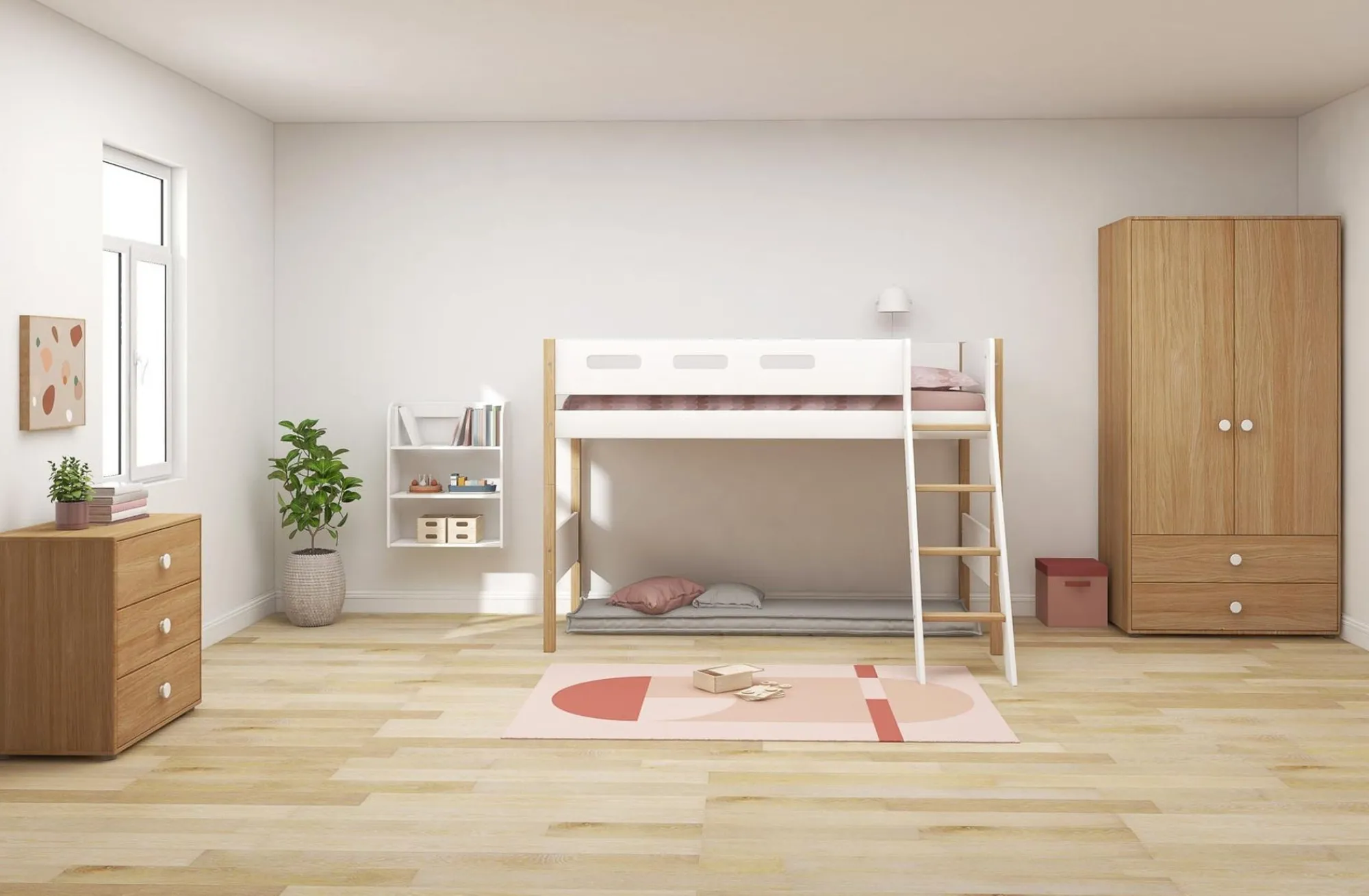 Best FLEXA Mellemhoj Seng Med Skra Stige White/Oak