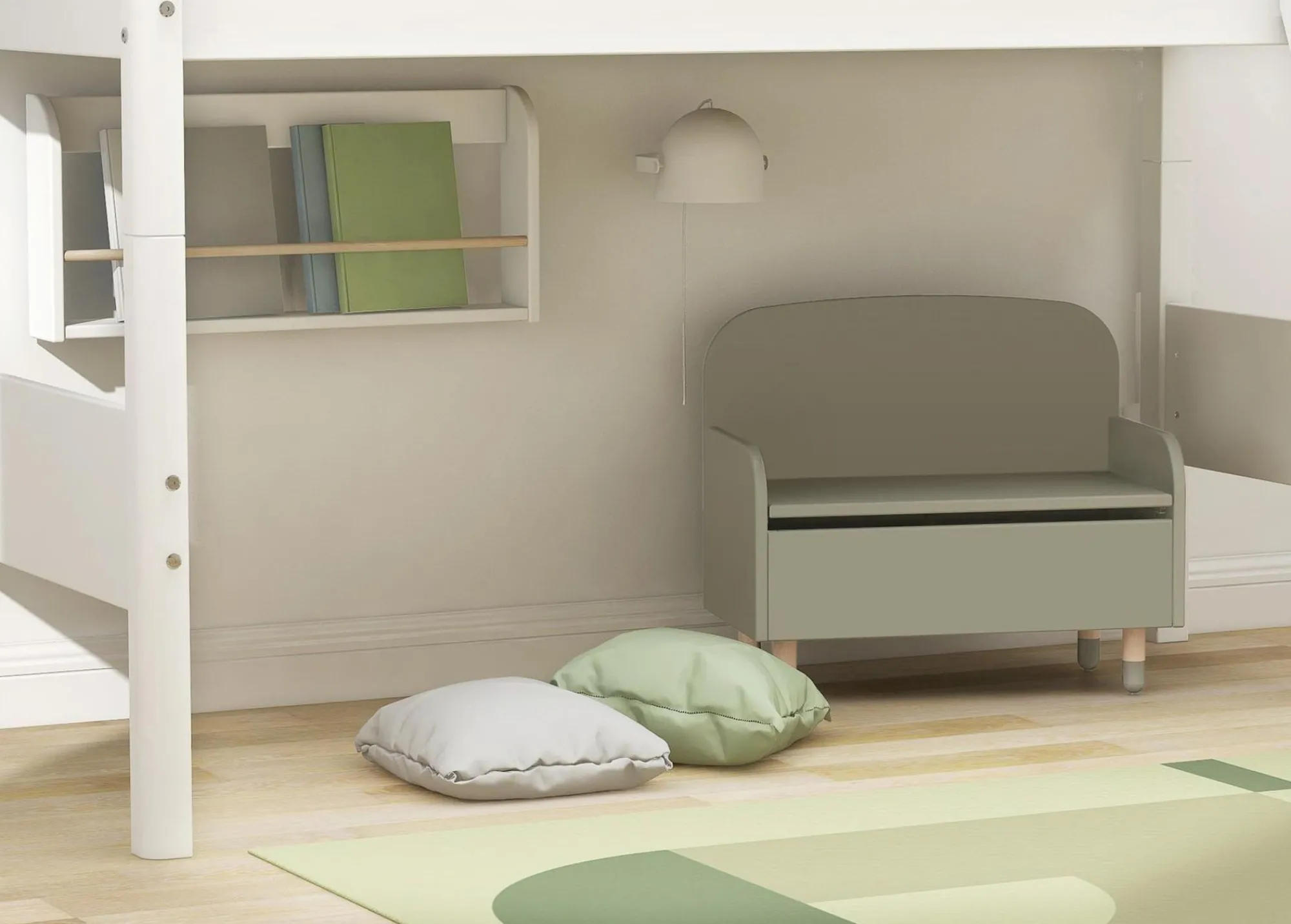 Clearance FLEXA Mellemhoj Seng Med Skra Stige White/Natural Green