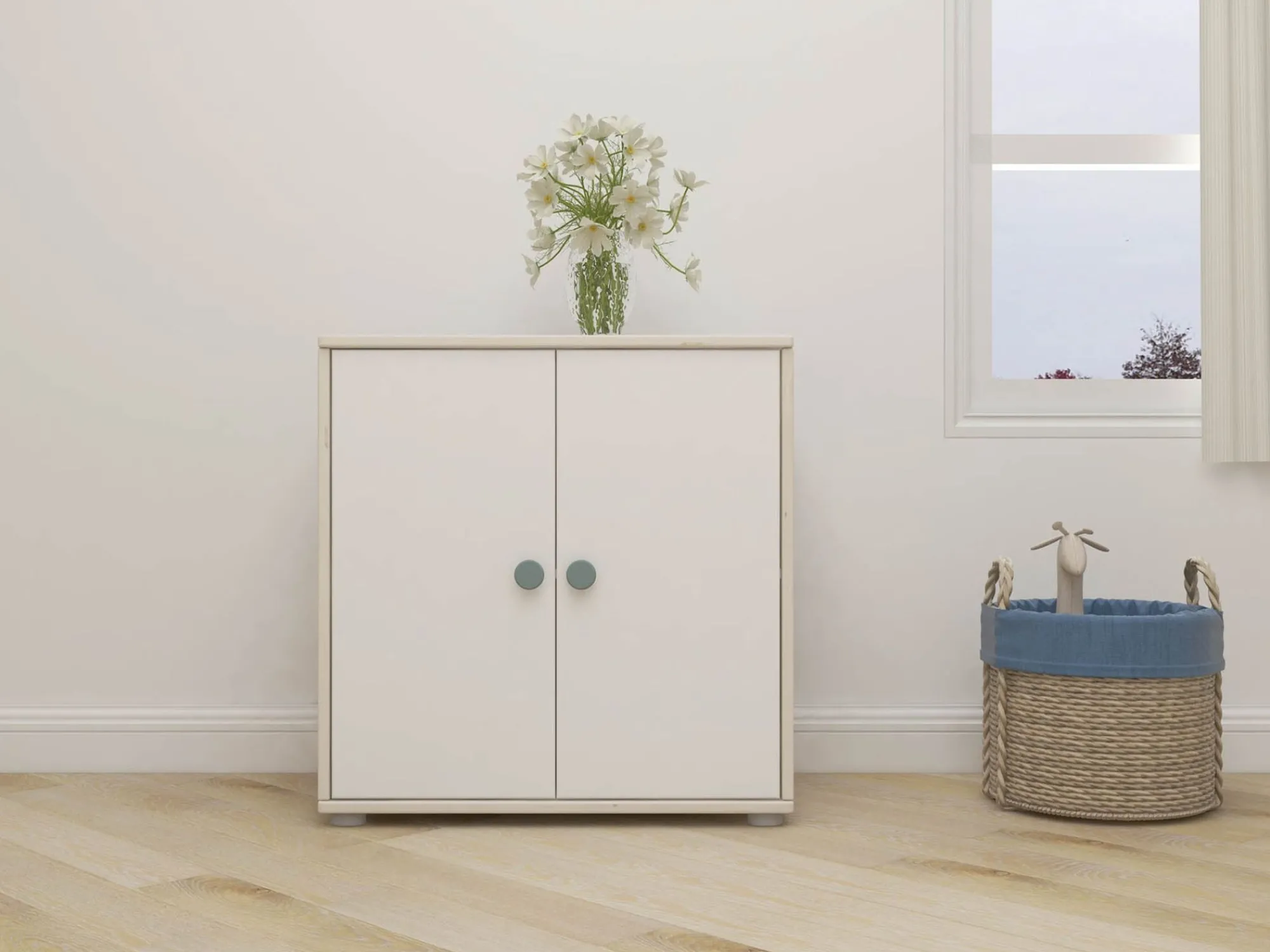 Best Sale FLEXA Skab Light Teal/White Washed Pine