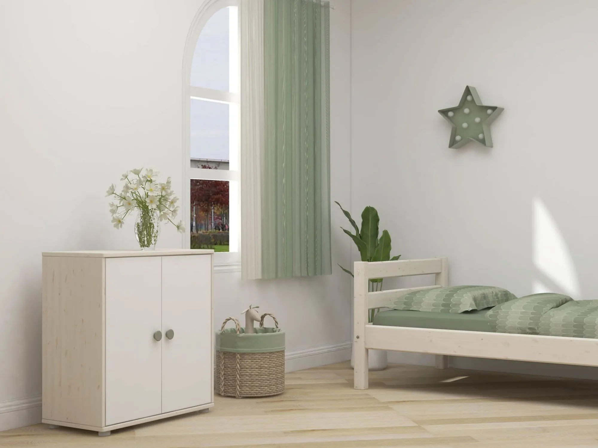 Discount FLEXA Skab Natural Green/White Washed Pine