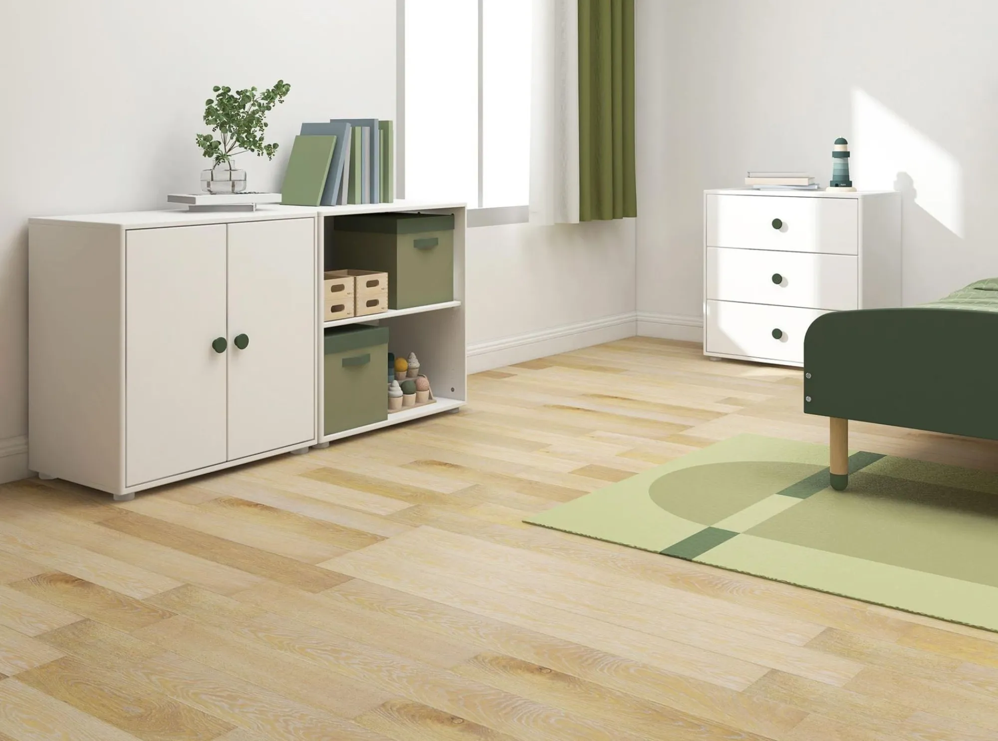 Clearance FLEXA Skab, 1 Hylde + 2 Lager White/Deep Green